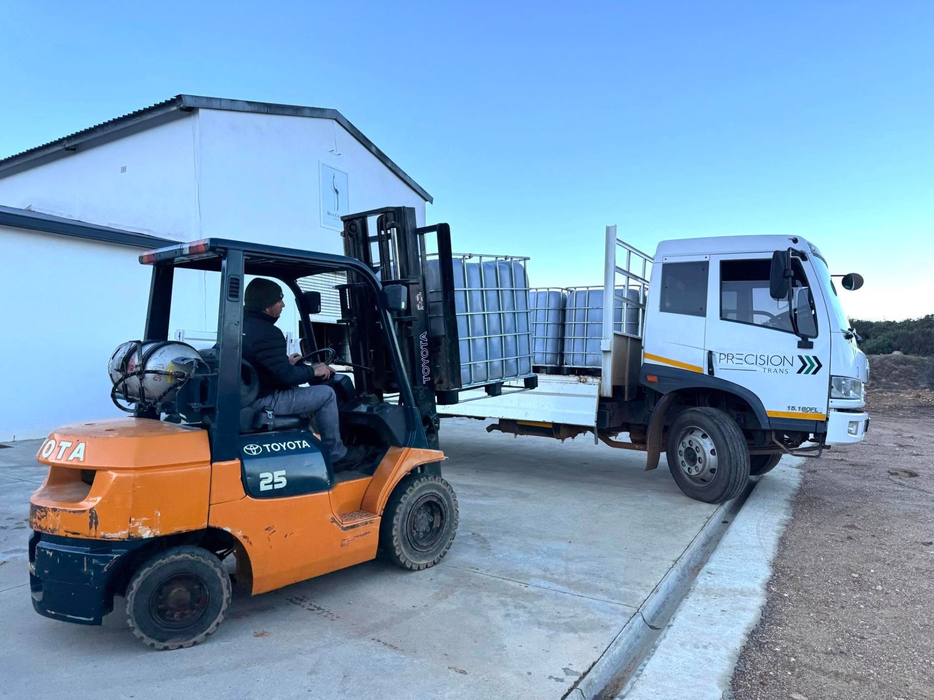 Forklift loading - Olive Oil Flow Bins